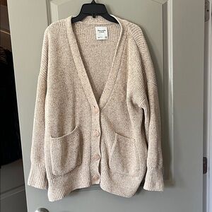 Abercrombie & Fitch Cream Ribbed Button-Front Cardigan